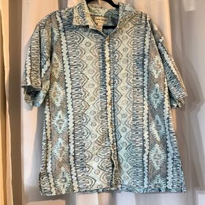 Cooke Street Honolulu Hawaiian Shirt XL Vintage Blue Geometric Print